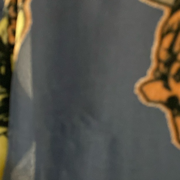 En Creme open shoulder blue velvet flowers over sheer blouse. Size medium - Picture 7 of 9